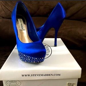 Steve madden heels, size 5.5, blue satin rhinestone, only worn once